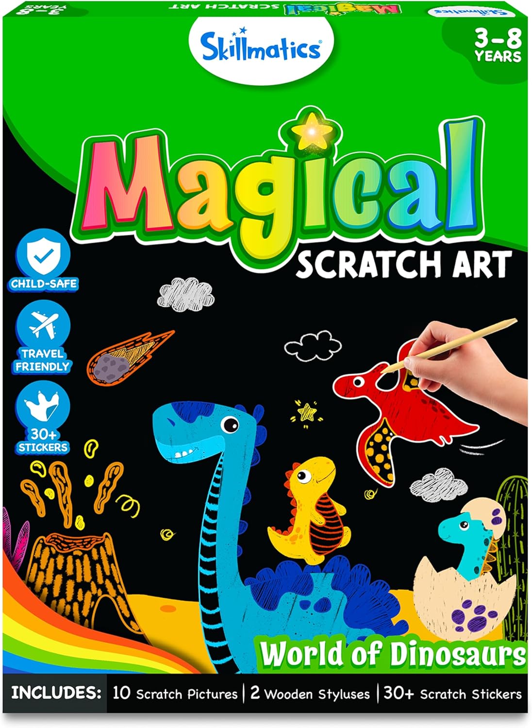 Skillmatics Scratch Art Book for Kids - Unicorns & Princesses, Craft Kits & Supplies, 30+ Scratch Stickers, Travel Toys, DIY Kit, Gifts for Girls & Boys Ages 3, 4, 5, 6, 7, 8