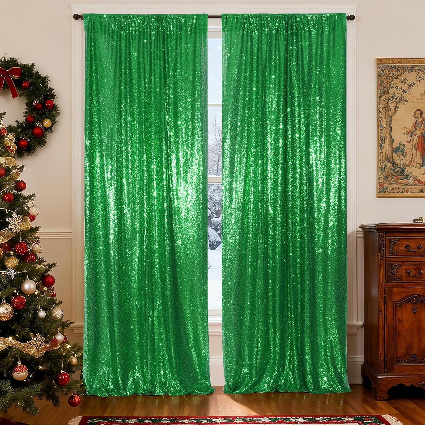 Poise3EHome Black Sequin Backdrop Curtains, 2 Panels 2FTx8FT Glitter Photo Booth Backdrop for Halloween Birthday Bachelorette Wednesday Twilight Party Decorations
