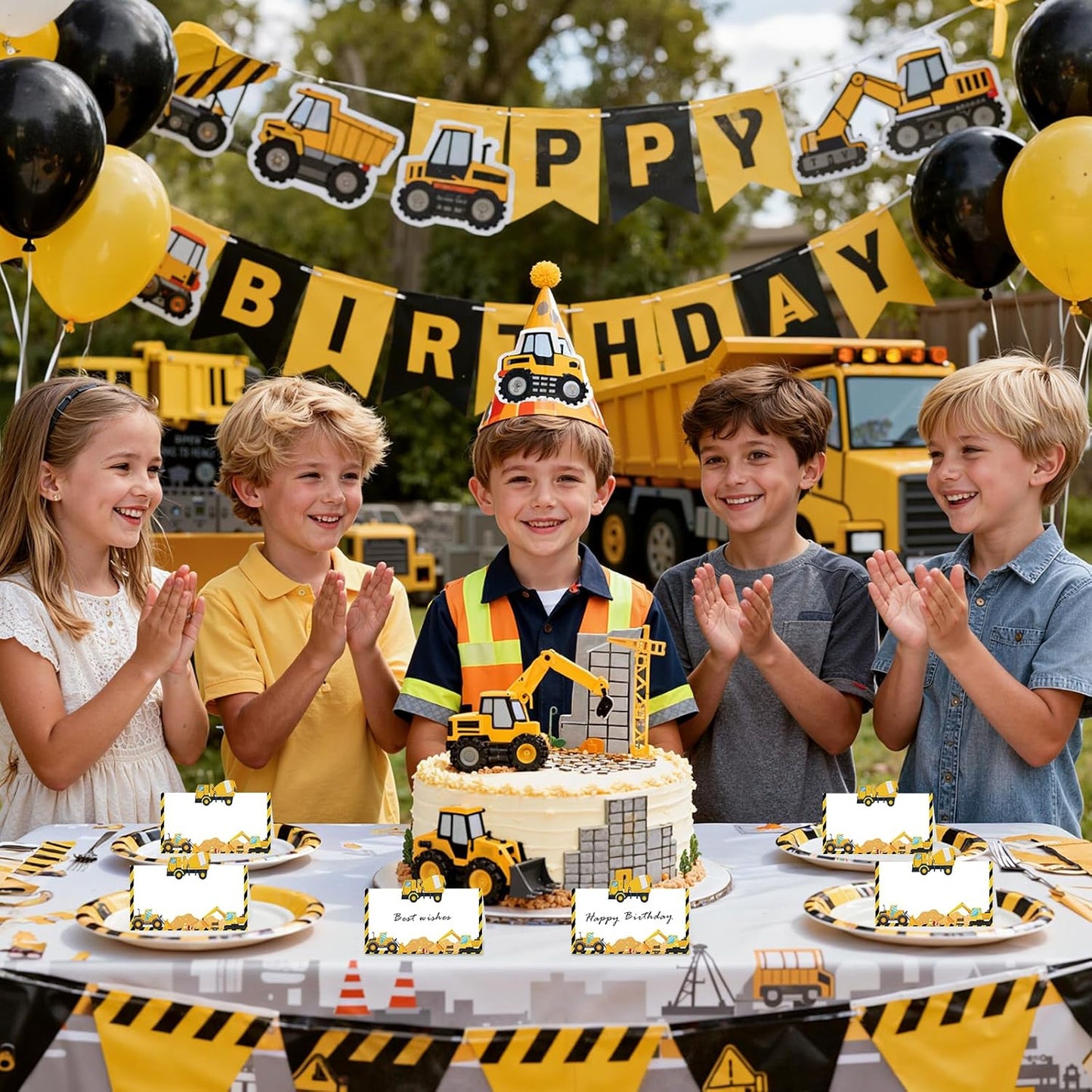 Construction Table Place Cards 50pcs Dump Truck Tent Cards Digger Excavator Food Labels Car Blank Name Card for Birthday Baby Shower Construct Theme Party Table Setting Supplies