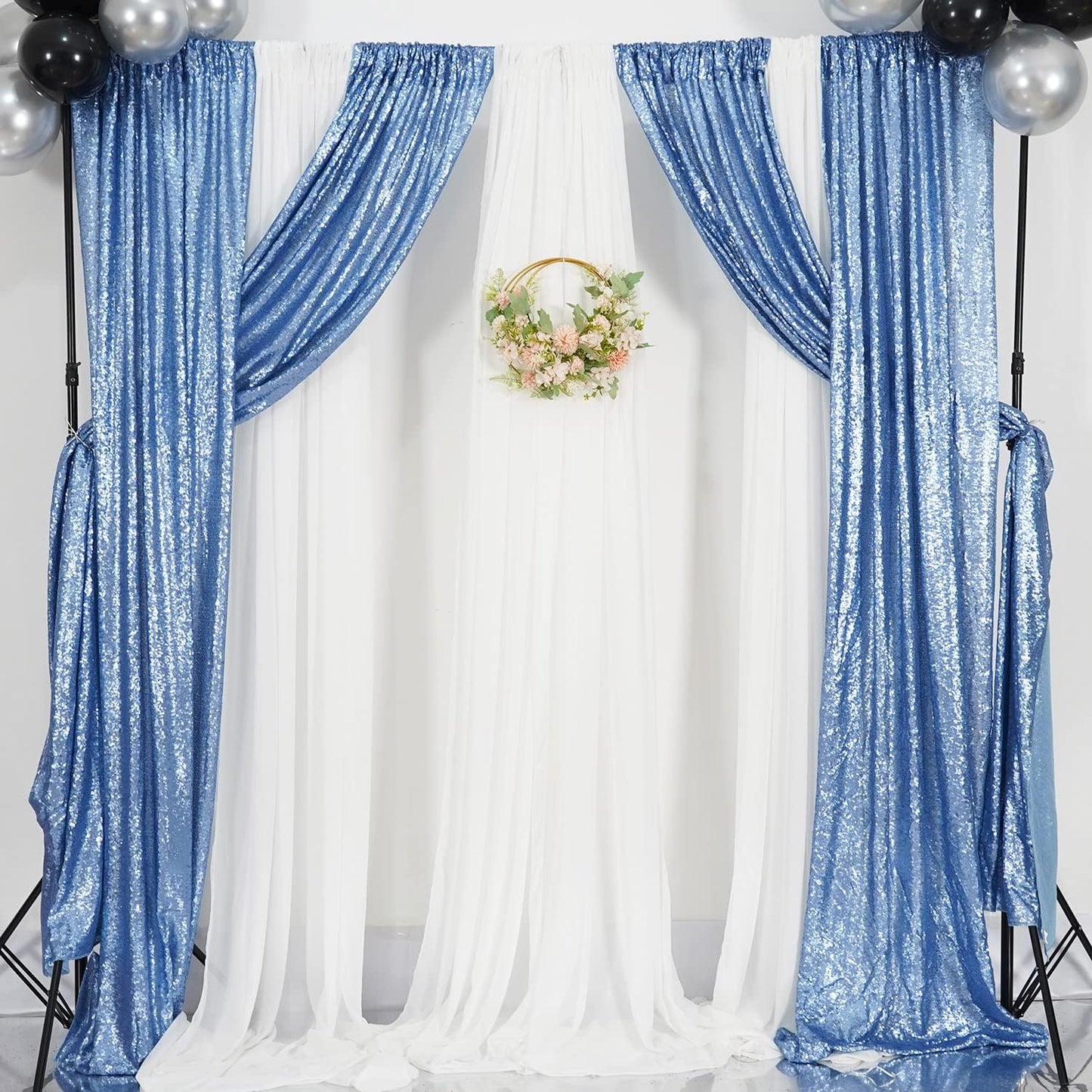 Poise3EHome Black Sequin Backdrop Curtains, 2 Panels 2FTx8FT Glitter Photo Booth Backdrop for Halloween Birthday Bachelorette Wednesday Twilight Party Decorations