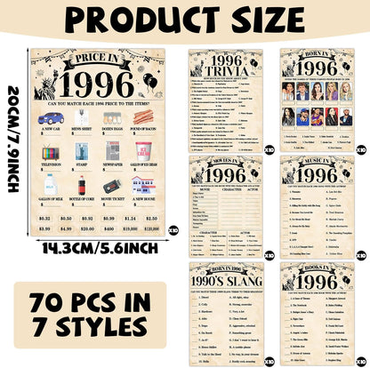 70Pcs 70th Birthday Party Games Born In 1956 Fun 1956 Trivia Music Slang Books Game Double-Sided Game Cards Vintage 70th Birthday Party Supplies for 70 Year Old Activity Anniversary Class Reunion