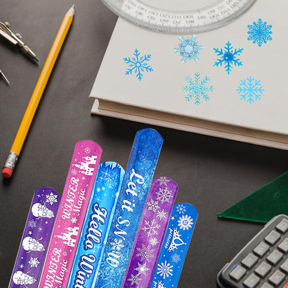 CZWXOXO 74Pcs Snowflake Theme Party Favors Contain 24 Pcs Snowflake Theme Slap Bracelets 50Pcs Snowflake Theme Stickers, Ice and Snow Theme Birthday Party Decorations