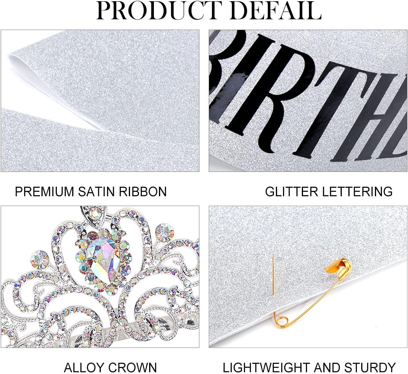 COCIDE Birthday Queen Sash & Rhinestone Tiara Set Gold Happy Birthday Crowns for Women Party Decoration Kit Rhinestone Headband for Women Glitter Crystal Hair Accessories for Cake Topper