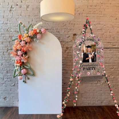 Yousoontic 3 Pcs Graduation Party Welcome Sign with Photo Set 18x24" Acrylic Wildflower 2026 Yard Sign with Easel Stand 24.6ft Flower Garland Grad Senior High School College Decor for Graduation Party