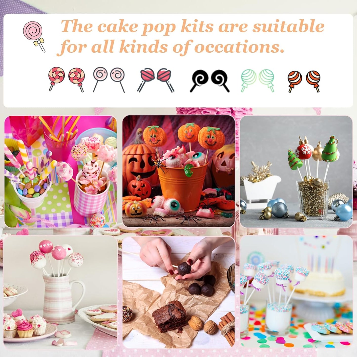 300 PCS Cake Pop Sticks and Wrappers Kit, Including 100ct 4-inch Papery Lollipop Treat Sticks, 100ct Clear Parcel Bags, 100ct Colorful Twist Ties for Cake Pops, Chocolates and Cookies