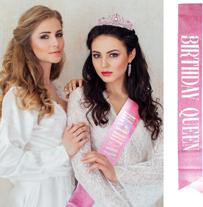 Happy Birthday Queen Tiara Crowns for Women, Red Sash, Party Favors Supplies Gift, 30th Decorations, Stuff Accessories