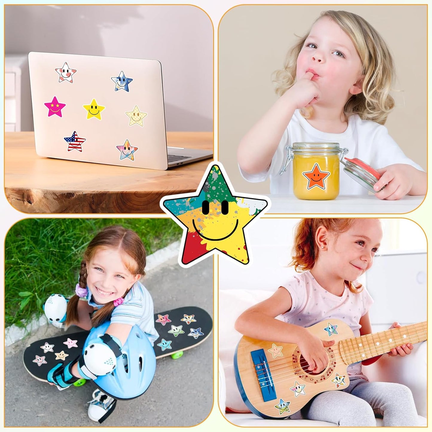 50PCS Smiling Stickers, Cute Water Bottle Stickers for Kids, for Teaching Rewards, Notebooks, Stationery, Luggage, Cartoon PVC Happy Stickers