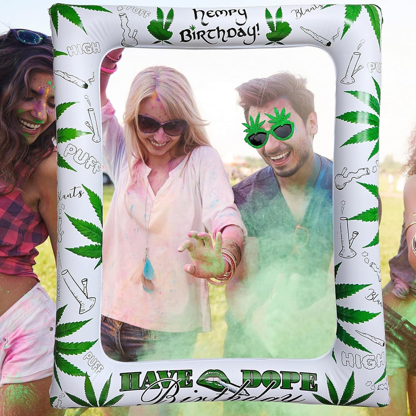 Weed Theme Birthday Party Inflatable Photo Booth Selfie Frame Giant Pot Leaves Cannabis Marijuana Blow Up Picture Frame Weed Party Decors for Adults Have a Dope 420 Birthday Party Supplies