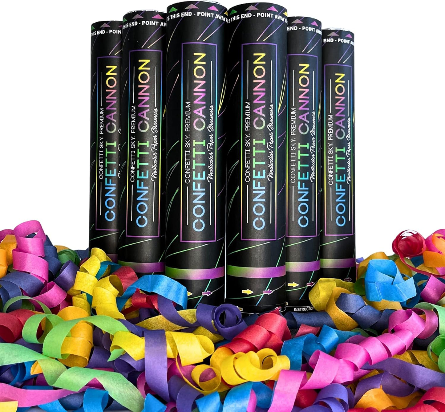 Confetti Sky [6 Pack] 12 Inch Confetti Cannons | Multicolor Confetti Poppers for Wedding Celebration, Birthday Party, Pranks, Graduation, Christmas Eve and New Year Celebration