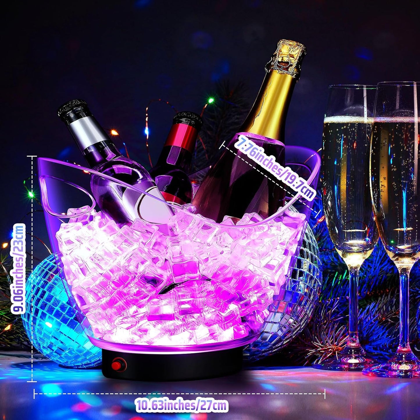 Umigy 4 Pcs LED Ice Buckets 2l Clear Plastic Beer Buckets with LED Light RGB Colors Changing Cooler Ice Container with Stand for Party Home Bar Ktv Clubs