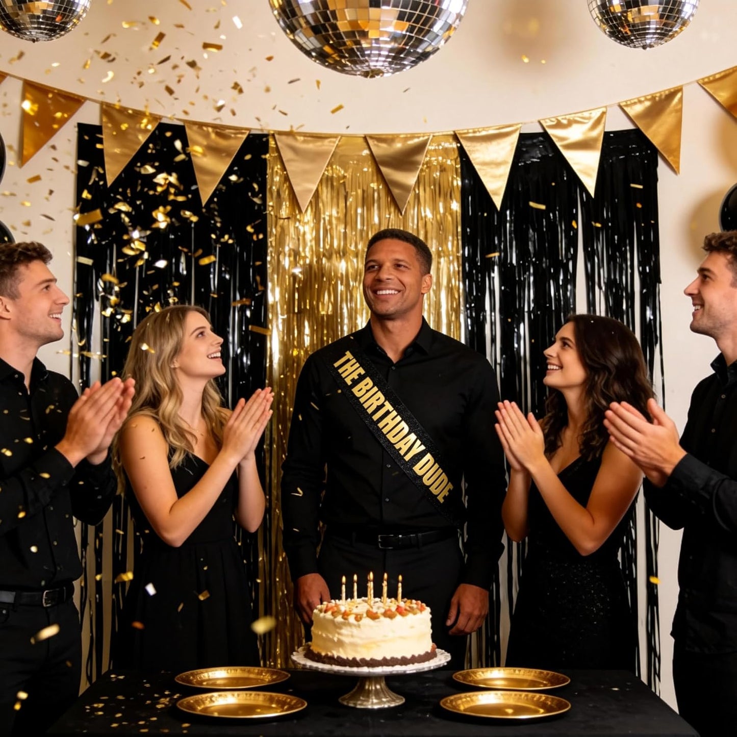 Vuzvuv Glitter Black The Birthday Dude Sash with Iridescent Foil Letter for Men and Boys, Funny Party Decorations for Boyfriend, Son, Brother,Husband
