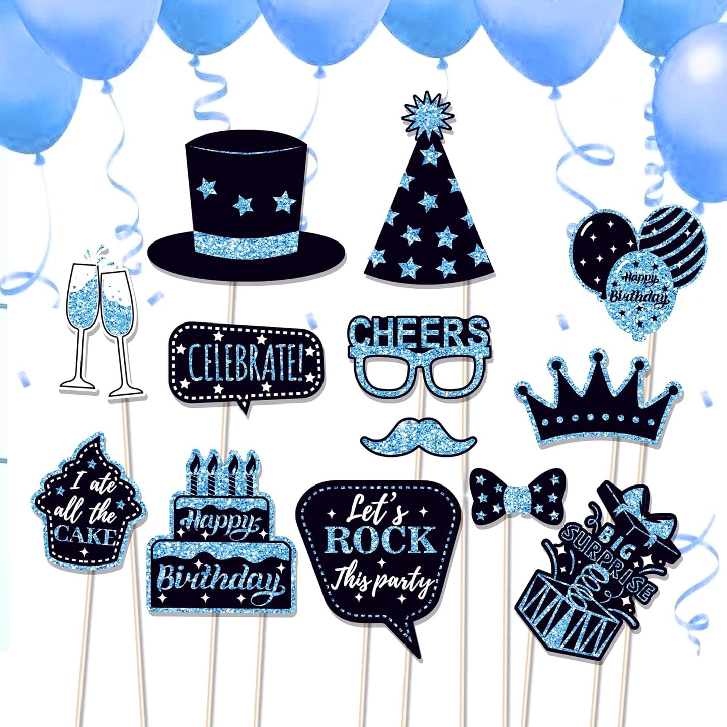 36 PCS Birthday Photo Booth Props Party Supplies Holiday Picture Decorations Photo Booth Props for Birthday Party Favors Pose Sign Kit Fun for Party (Purple and Black)