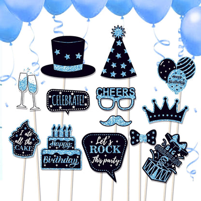 36 PCS Birthday Photo Booth Props Party Supplies Holiday Picture Decorations Photo Booth Props for Birthday Party Favors Pose Sign Kit Fun for Party (Purple and Black)
