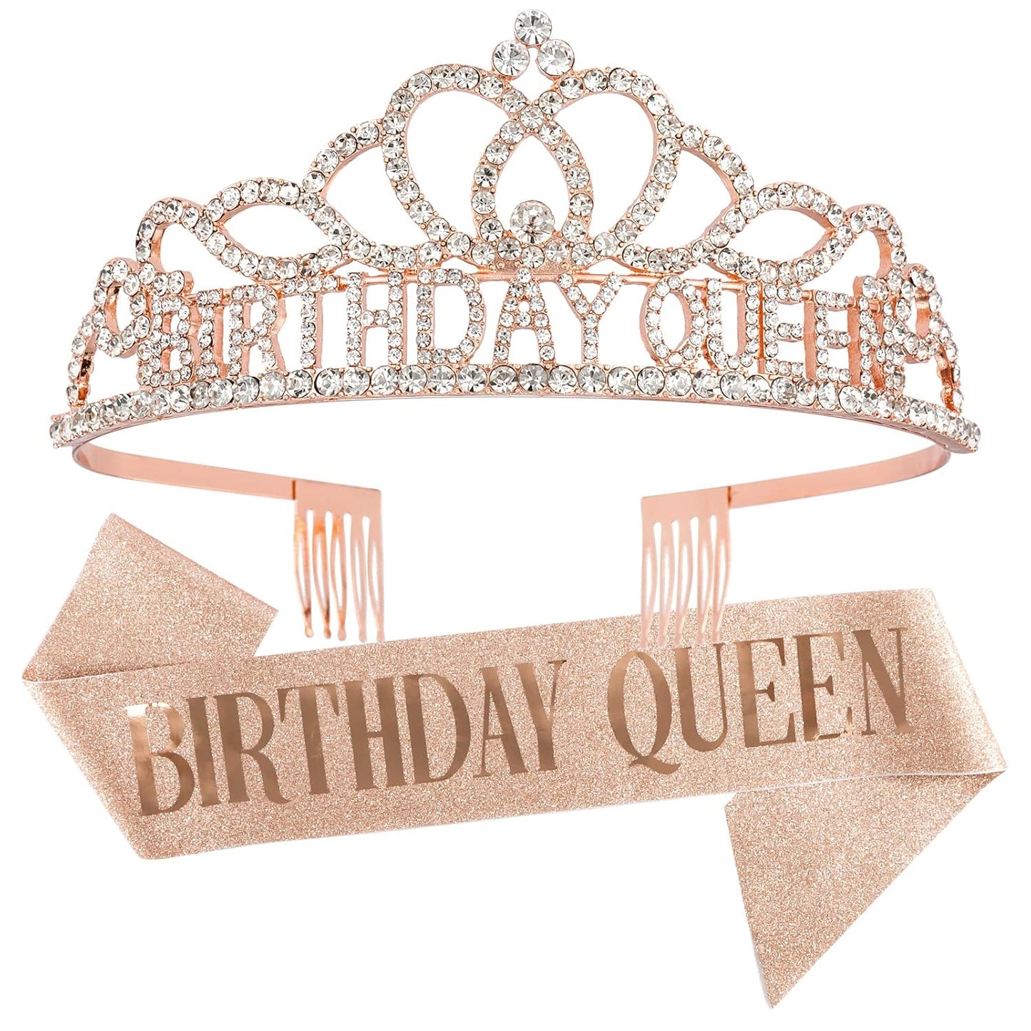 CAVETEE Gold Birthday Crowns and Sash - Queen Tiara for Party Decorations