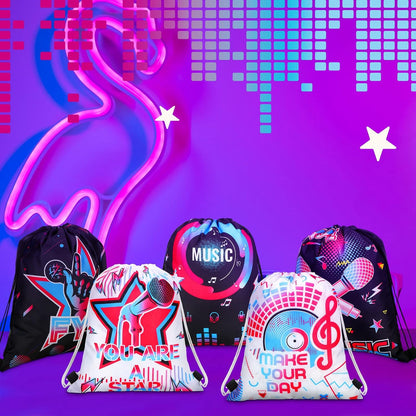 Funtery 32 Pcs Glow Party Drawstring Bags Glow Party Favors Neon Birthday Treat Bags for Teens Social Media Theme Gifts School Travel Supplies, 11.81 x 9.84 Inch