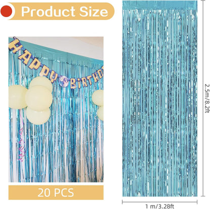 20 Pack Silver Foil Curtain Backdrop 3.2ft x 8.2ft Foil Fringe Backdrop Curtain Metallic Tinsel Foil Fringe Curtains Streamer Backdrop Curtains for Birthday Party Decorations Photo Booth (Silver)