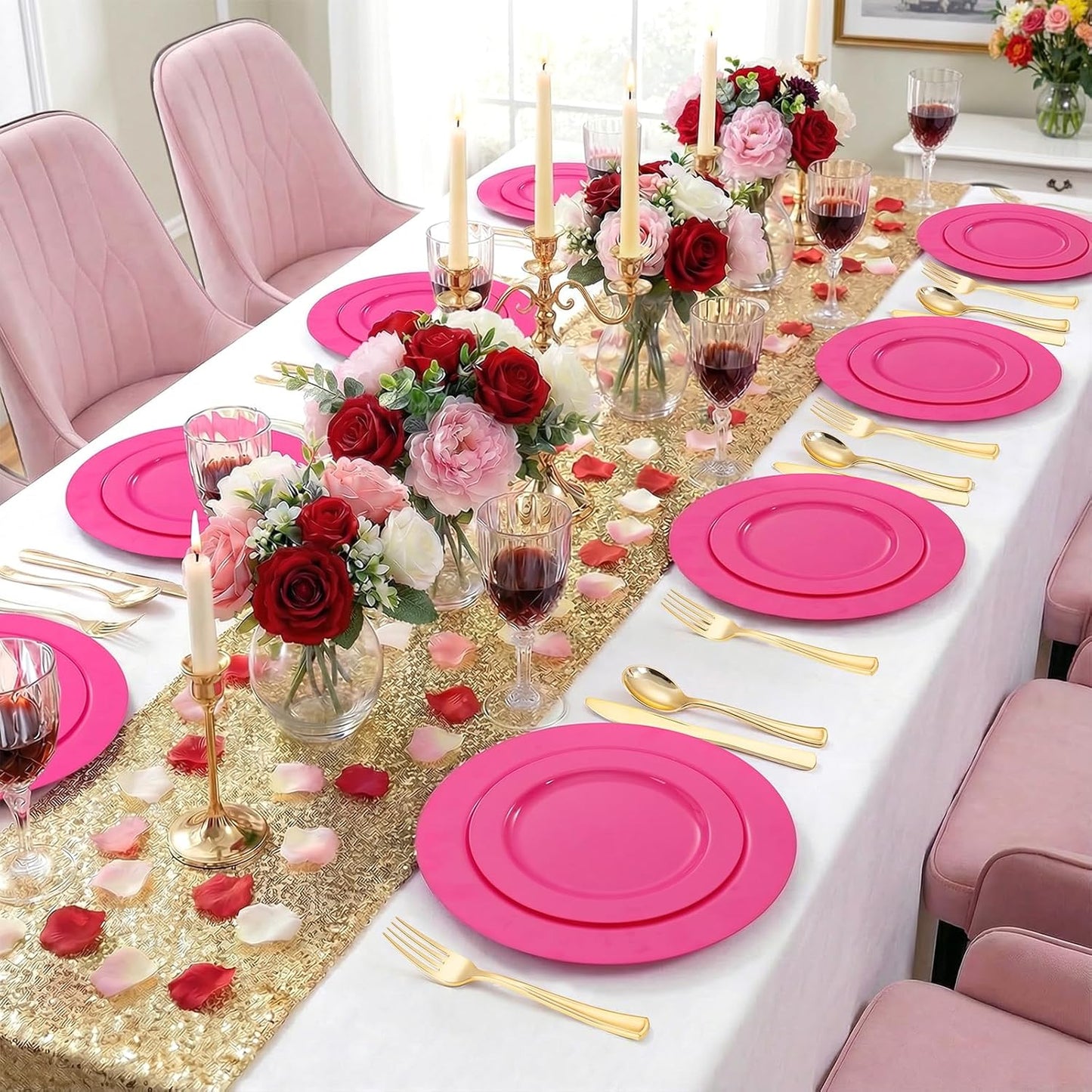 FLOWERCAT 60PCS White Plastic Plates - Heavy Duty White Disposable Plates for Mother's Day/Birthday Party/Wedding -serve for 30 guests Include 30PCS 10.25" & 30PCS 7.5" Plates for Party