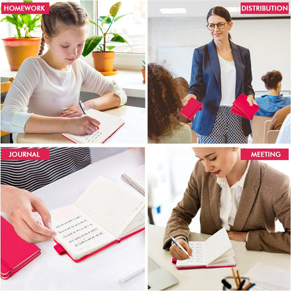 feela 6 Pack Pocket Small Notebooks Bulk, Mini Cute Memo Notepads Hardcover College Ruled Lined Journals with Pen Holder for Women Girls Office School, with 6 Black Pens, 3.5”x 5.5”, A6, Rose Pink