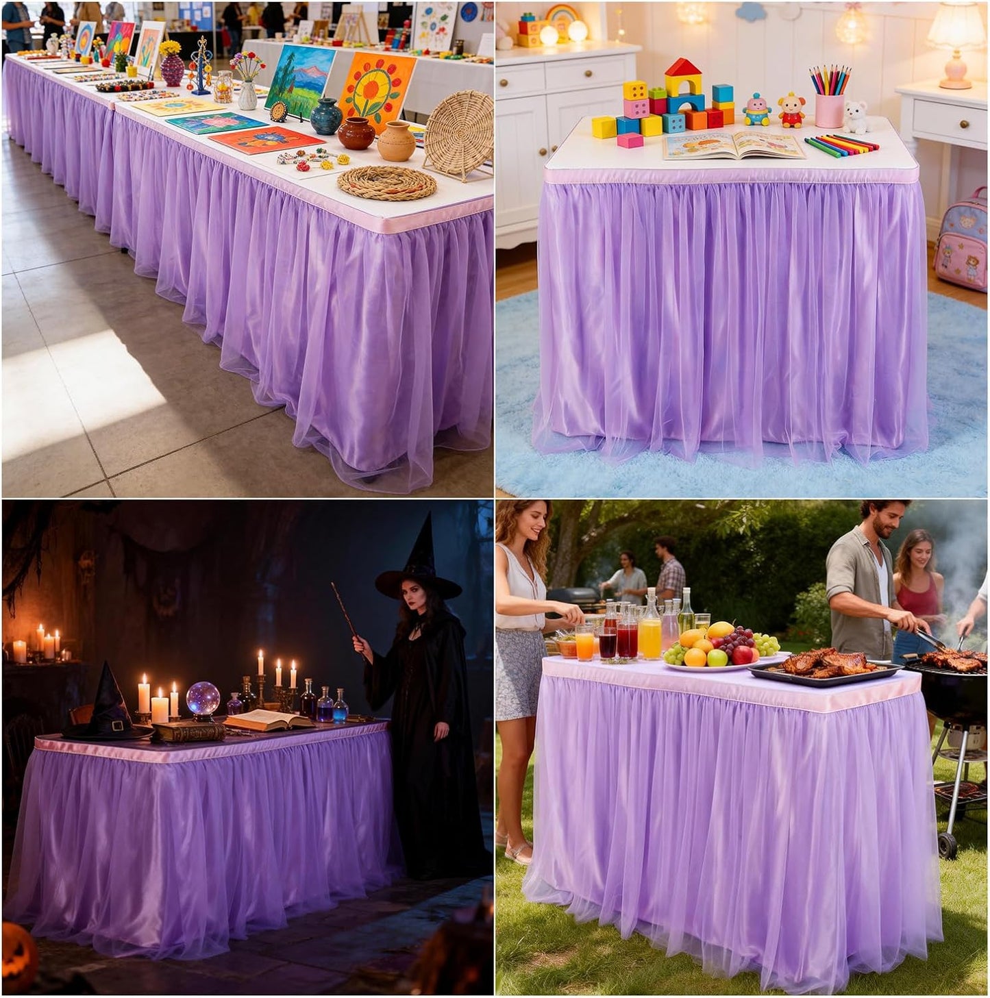 THARAHT Tulle Table Skirt 6FT 180CM Long for Rectangle Tables Round Tables Ruffle Desk Skirt for Princess Girls Birthday Party Cake Dessert Decorations Table Skirt