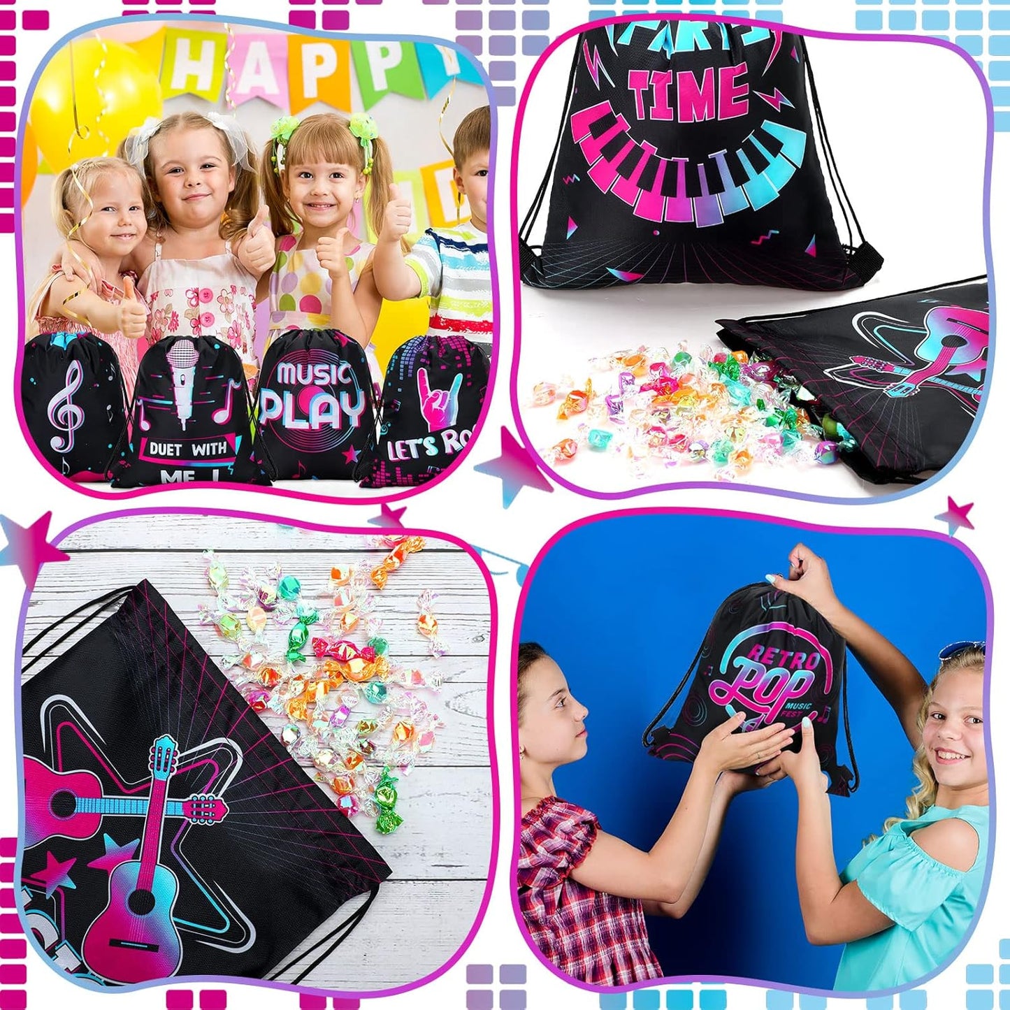 Funtery 32 Pcs Glow Party Drawstring Bags Glow Party Favors Neon Birthday Treat Bags for Teens Social Media Theme Gifts School Travel Supplies, 11.81 x 9.84 Inch