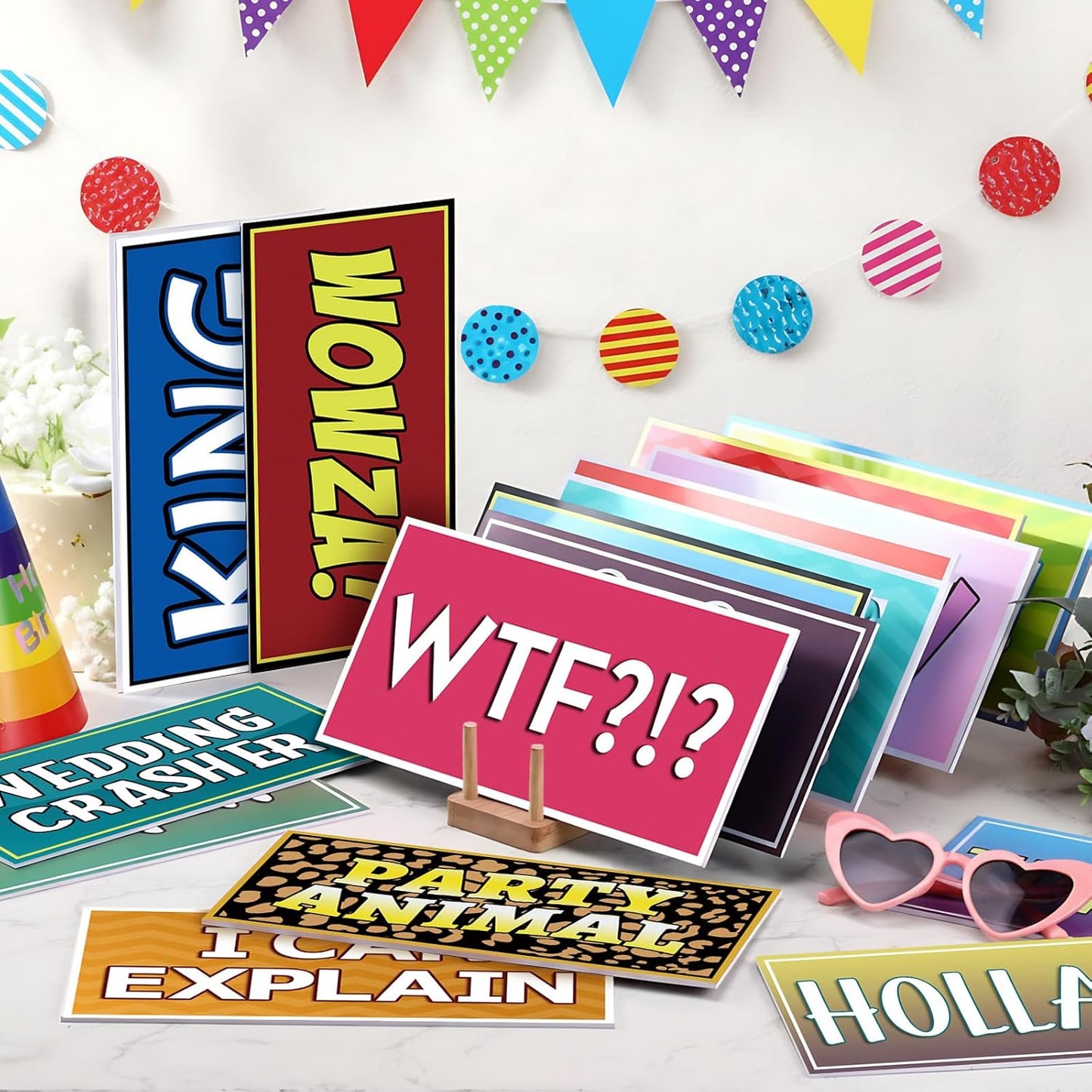 AceOrbit 64 Designs Funny Photo Booth Prop for All Occasion Double Sided 11x5.5'' Photobooth Props Sign Decor DIY Waterproof Selfie Sign for Wedding Graduate Birthday Party Supplies(Classic Style)