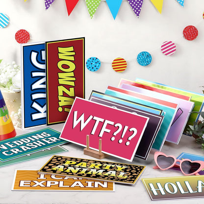 AceOrbit 64 Designs Funny Photo Booth Prop for All Occasion Double Sided 11x5.5'' Photobooth Props Sign Decor DIY Waterproof Selfie Sign for Wedding Graduate Birthday Party Supplies(Classic Style)