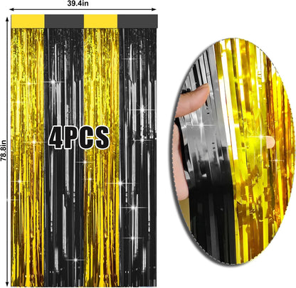 4 Packs Silver Foil Fringe Curtain, Silver Glitter Metallic Tinsel Backdrop for Birthday, Wedding, Baby Shower, Bachelorette, 70s 80s 90s Theme Disco Party, Iridescent Party Decorations Supplies