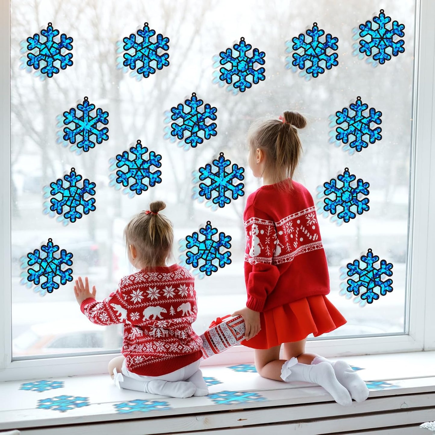 QOUBAI 32 Sets Stars Suncatchers Craft Back to School DIY Stained Glass Window Patriotic 4th of July Paper Craft Home School Classroom Decor Kid Birthday Gift Creative Art Activity Game - Colors A
