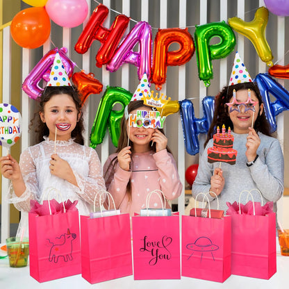 BLEWINDZ 32 Pieces Gift Bags with 32 Tissues, 8 Colors Party Favor Bags with Handles, Rainbow Gift Bag for Wedding, Birthday, Party Supplies and Gifts