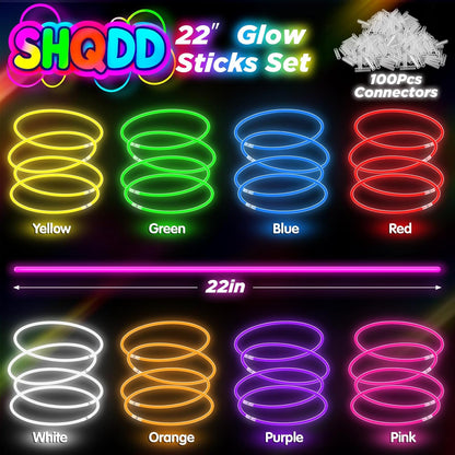 100Pcs Glow Sticks - 22 inch Glow In the Dark Sticks Party Supplies, Halloween Glow Party Pack for Kids with 9 Hours Duration, Halloween Party Favor Glow Necklace & Bracelet with 100Pcs Connectors