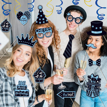 36 PCS Birthday Photo Booth Props Party Supplies Holiday Picture Decorations Photo Booth Props for Birthday Party Favors Pose Sign Kit Fun for Party (Purple and Black)