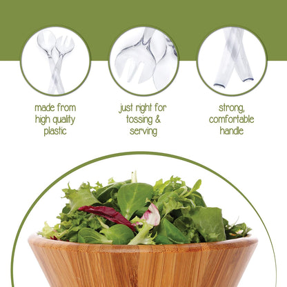 Plasticpro Disposable Plastic Serving Utensils Set of 4 Salad Spoons, And 4 Salad Forks, Clear Heavyweight