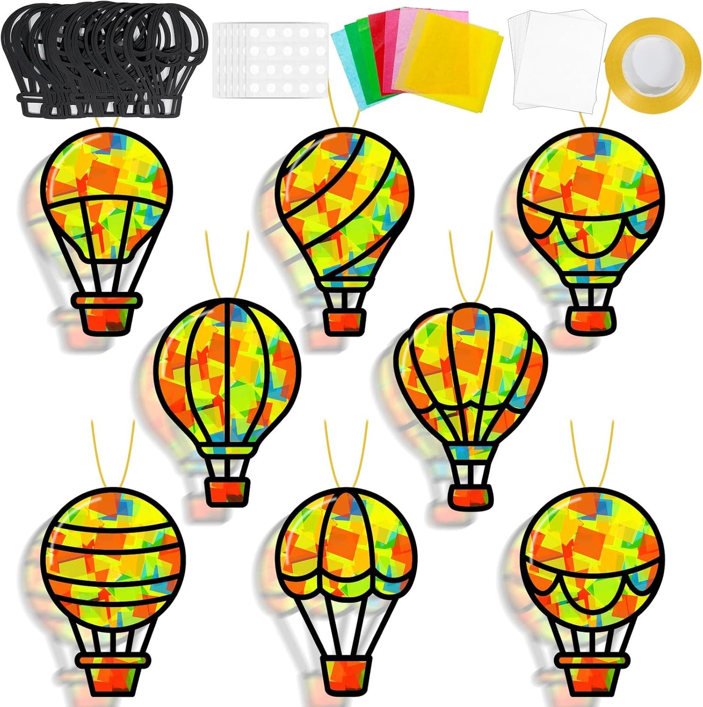 QOUBAI 32 Sets Stars Suncatchers Craft Back to School DIY Stained Glass Window Patriotic 4th of July Paper Craft Home School Classroom Decor Kid Birthday Gift Creative Art Activity Game - Colors A