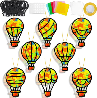 QOUBAI 32 Sets Stars Suncatchers Craft Back to School DIY Stained Glass Window Patriotic 4th of July Paper Craft Home School Classroom Decor Kid Birthday Gift Creative Art Activity Game - Colors A