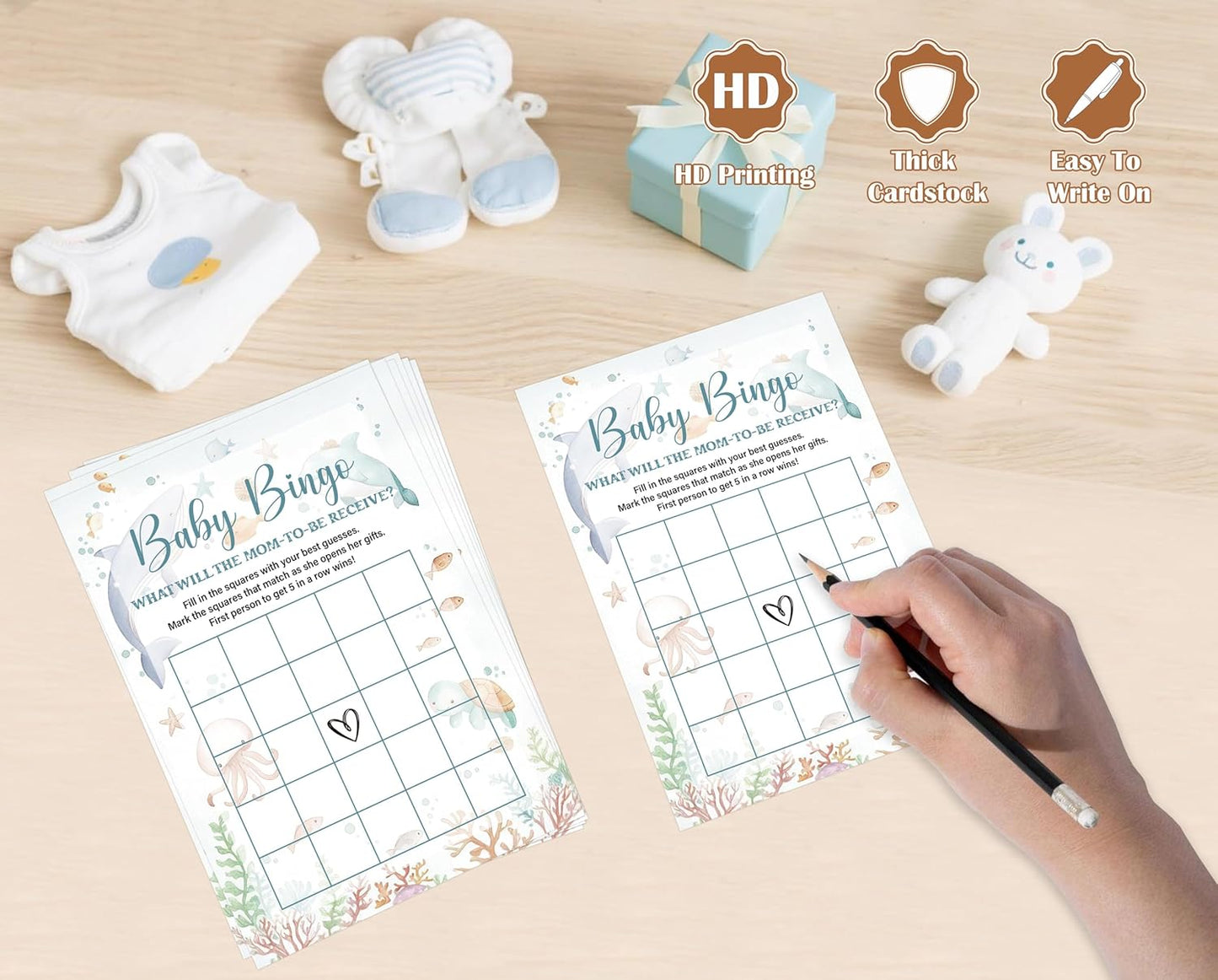 Under The Sea Baby Shower Bingo Game, Pack of 30 Game Cards, Sea Creatures Ocean Shower Game, Gender Reveal Party Decorations, Gender Neutral - KR77
