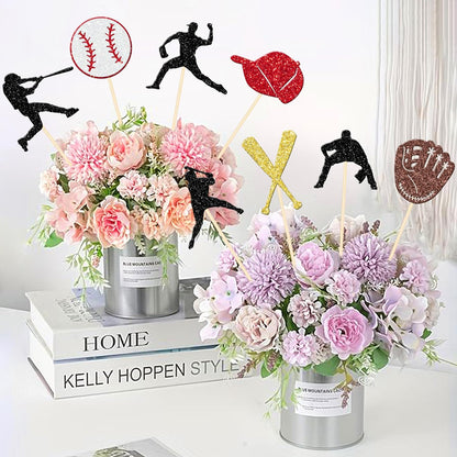 16 PCS Baseball Centerpiece Sticks Double Sided Baseball Players Sports Theme Table Flower Centerpieces Sticks for Baseball Theme Baby Shower Kids Birthday Party Centerpiece Decorations Supplies