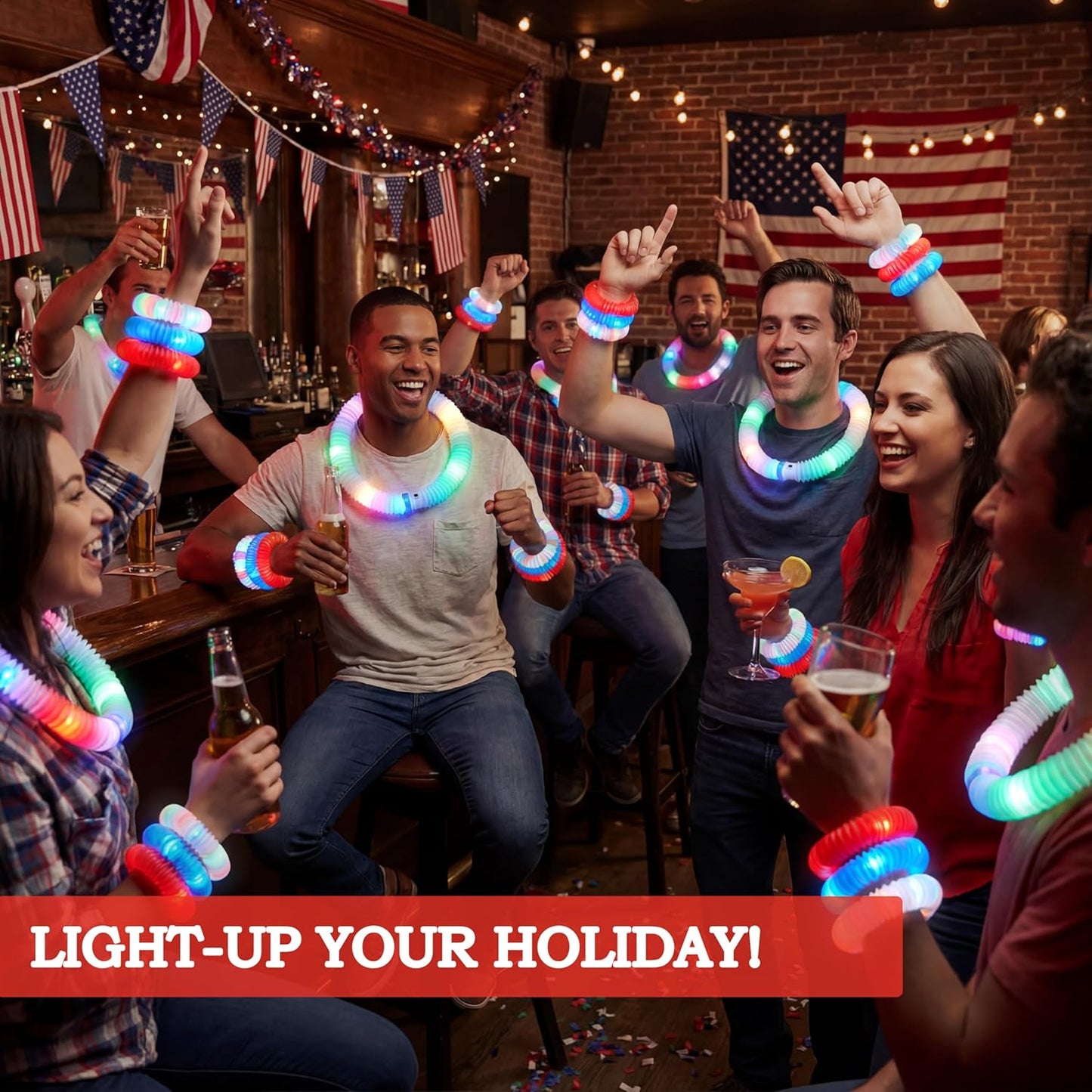 JOYIN 12 PCS 4th of July Red White Blue Glow Sticks & Light Up Pop Tubes, Patriotic Glow Toys Light up Bracelet Necklace, Independence Day Party Favors Supplies for Parade, Camp Games & Activities