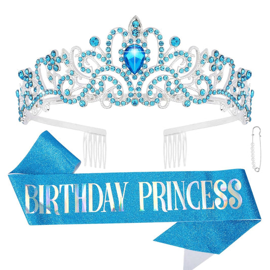 CIEHER Princess Crown and Birthday Sash Set, Pink Tiara for Women, Birthday Decorations for Girls, Gifts