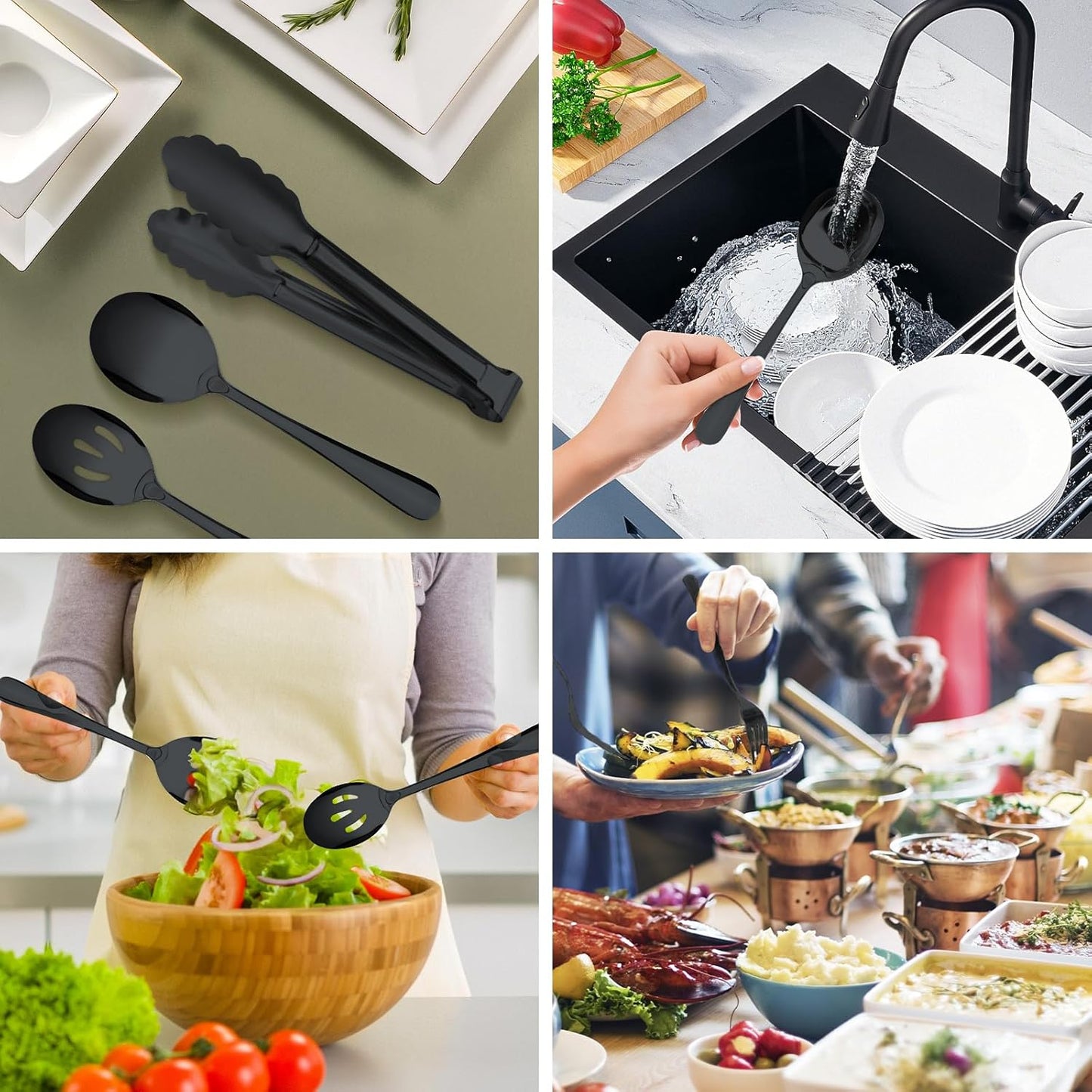 17PCS Serving Utensils Set Flatware, Stainless Steel Serveware Large Serving Spoons, Slotted Spoons, Forks, Tongs, Cake Server,Soup and Skimmer Spoon for Buffet, Catering, Party, Dinner (Silver)
