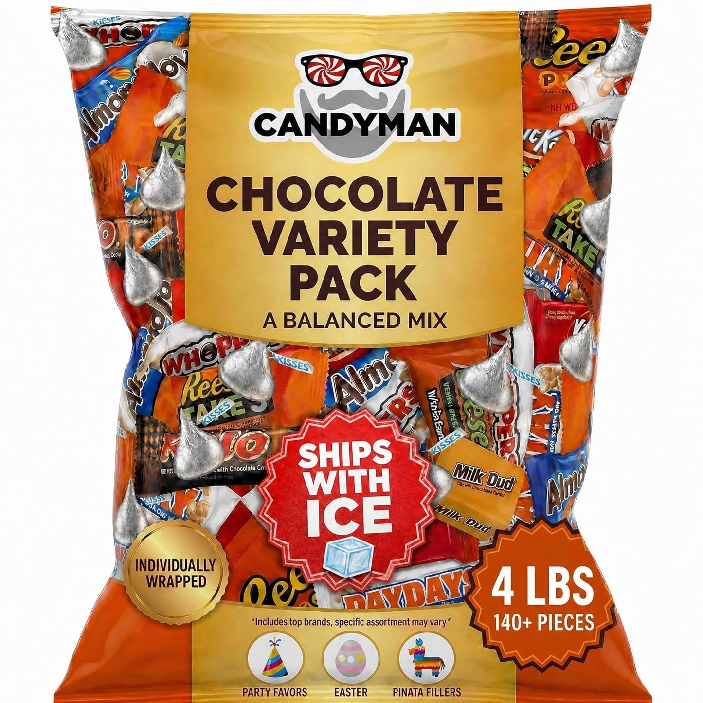 CANDYMAN 4 lb Assorted Chocolate Candy Variety Pack, Bulk Chocolate Individually Wrapped, Candy & Holiday Treats, Father's Day, Ship with Ice