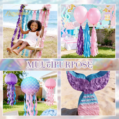 NICROLANDEE Party Streamers Decorations - 8 Rolls Crepe Paper Streamers Tassels Streamer Paper for Birthday Party, Baby Shower, Class Party, Family Gathering Supplies Purple Pink Blue