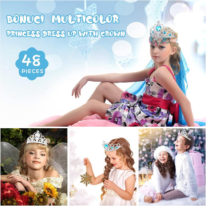 48 Pcs Tiara Crown Set Princess Dress up Costume Party Favor Girls Plastic Crown Birthday Supplies Cosplay Accessory