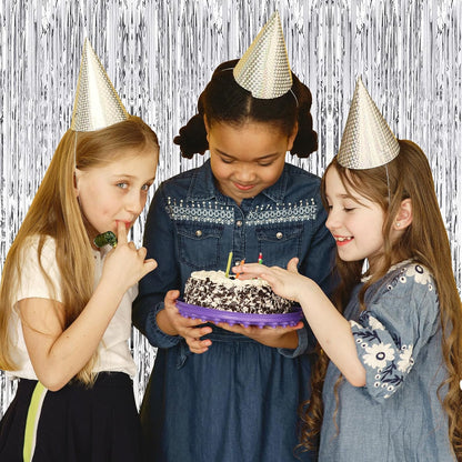 10 Pack Silver Backdrop Curtain 3.2ft x 8.2ft Metallic Tinsel Foil Fringe Curtains Photo Booth Background for Birthday Party Decoration Baby Shower Engagement Wedding Christmas Decoration (Silver)