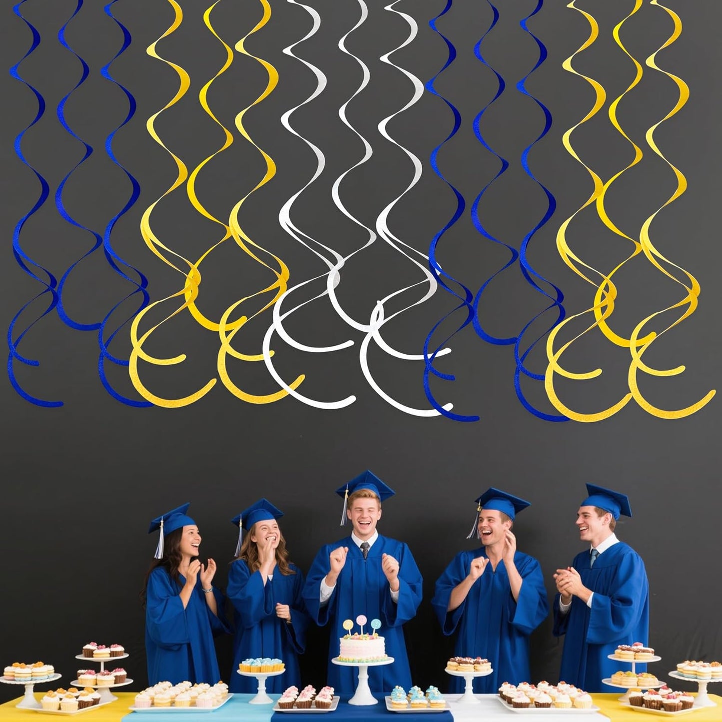 36 Pcs Blue Hanging Swirl Decorations Ombre Royal Blue White Felt Swirl Streamer Spiral Ceiling Garland for Birthday Wedding Baby Shower Graduation Under The Sea Nautical Ahoy Achor Party Supplies