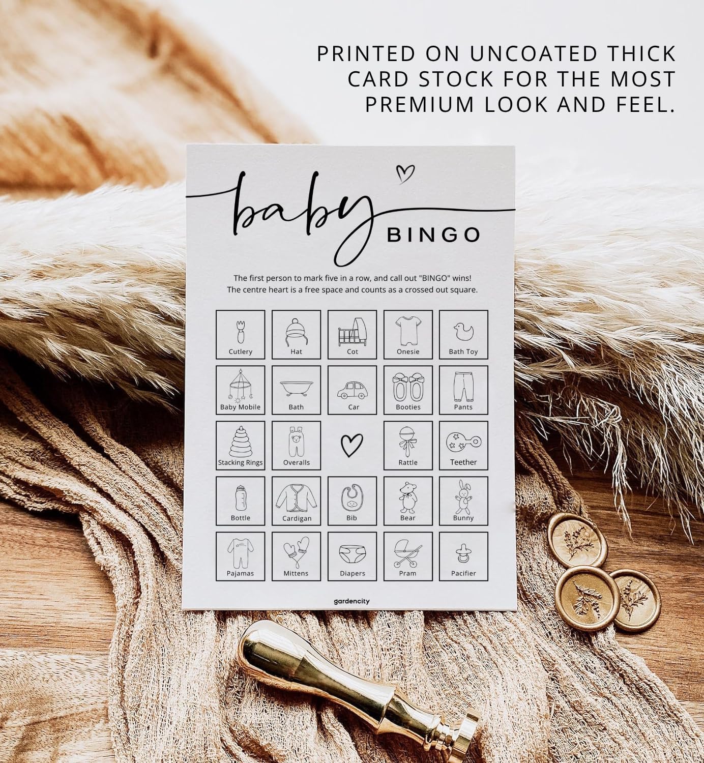 GardenCity Baby Shower Bingo Game, 50 Unique Pre-Filled Cards, Baby Shower Games for Boy or Girl, Minimalist