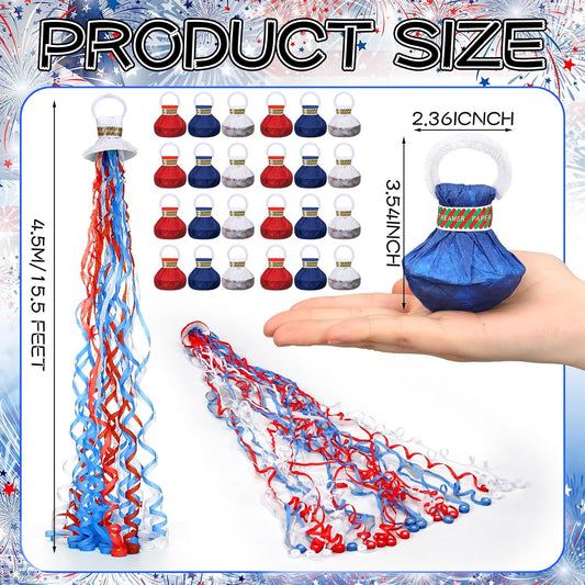 Soulchen 24 Pack 4th of July No Mess Confetti Popper Hand Throw Streamer Popper Bulk Red Blue White Confetti for 250th Anniversary Celebration Independence Day Patriotic Party Supplies Decorations