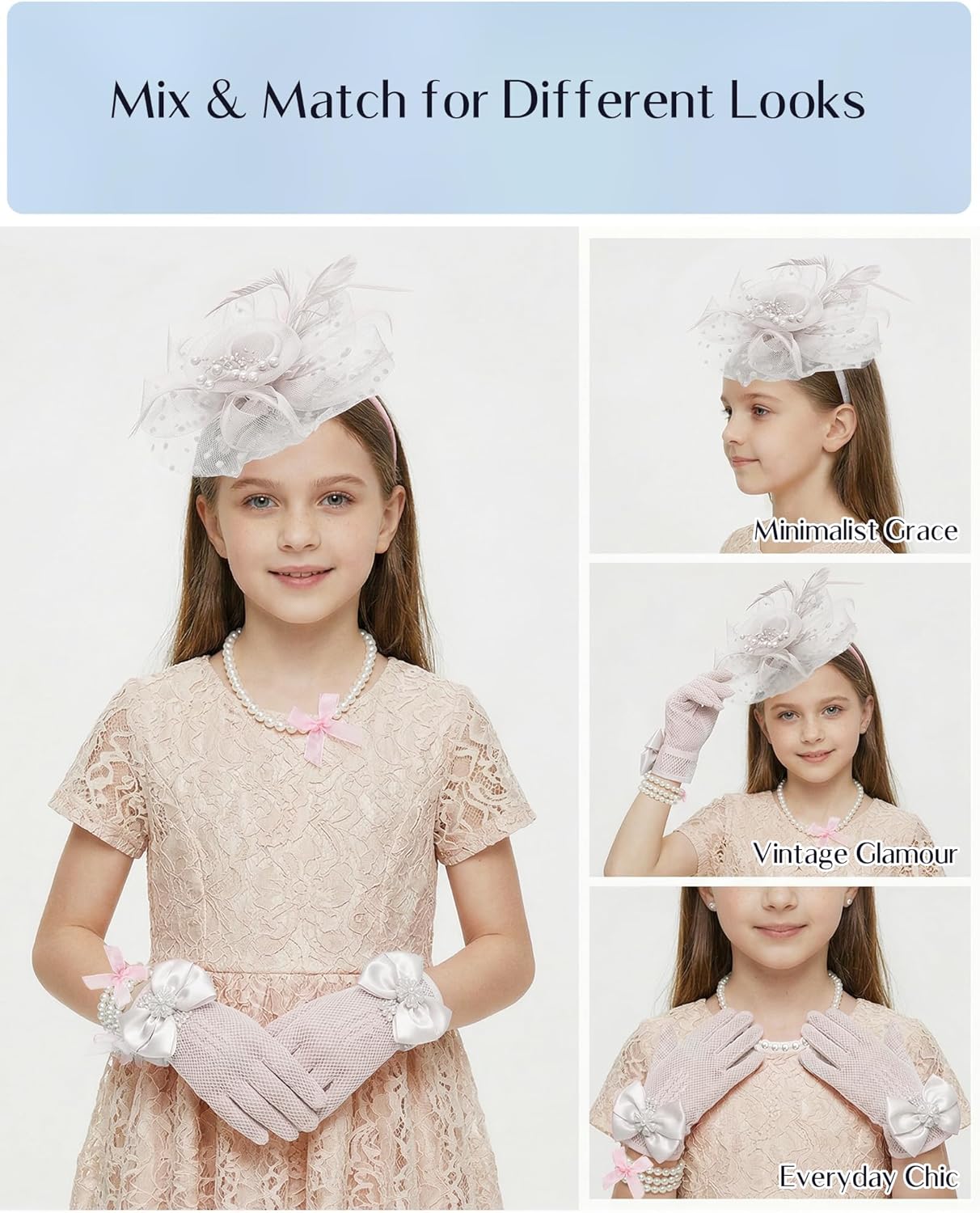 Girls Tea Party Fascinators Hats for Kids Fascinator Tea Party Hat Headband with Gloves Accessories for Girls