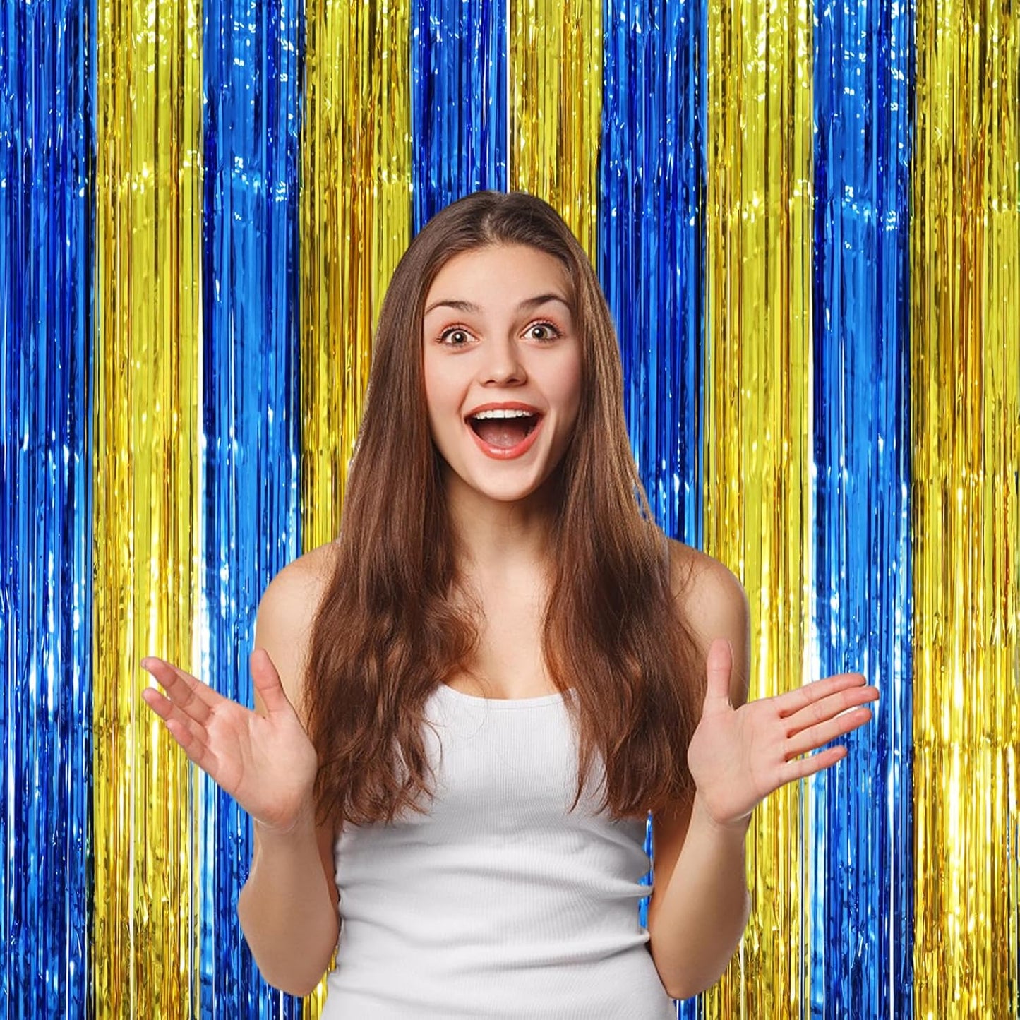 Voircoloria 3 Pack 3.3x8.2 Feet Gold Foil Fringe Backdrop Curtains, Tinsel Streamers, Fringe Backdrop for 2025 New Years Eve, Graduation, Birthday, Baby Shower, Gender Reveal, Disco Party - Colors A