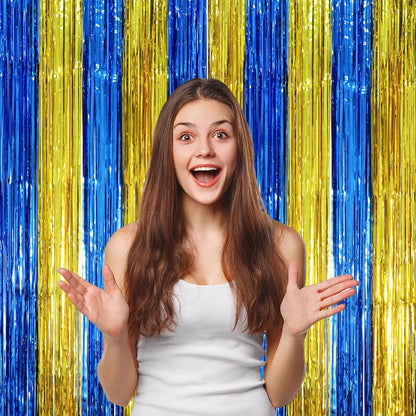 Voircoloria 3 Pack 3.3x8.2 Feet Gold Foil Fringe Backdrop Curtains, Tinsel Streamers, Fringe Backdrop for 2025 New Years Eve, Graduation, Birthday, Baby Shower, Gender Reveal, Disco Party - Colors A