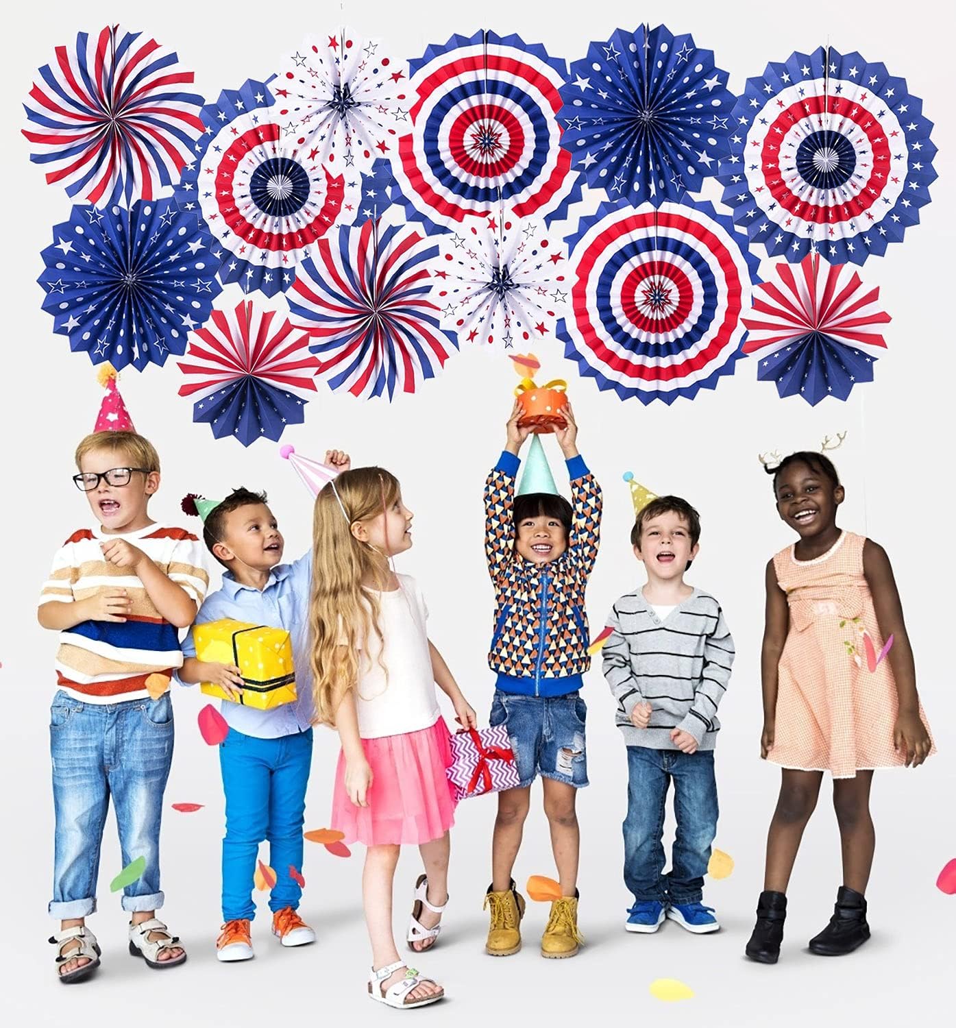 4th of July Patriotic Decorations - 12Pcs Hanging Paper Fan for USA Patriotic Decorations Independence Day Memorial Day American Theme Party Veterans Birthday Decor Supplies